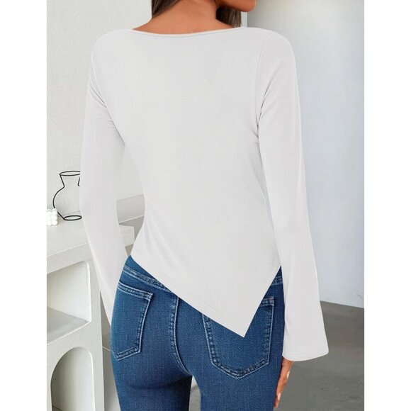 Women’s Slim Fit Long Sleeve Cowl Neck Shirts Y2K Tops Blouses for Fall 2025 - Picture 4 of 7